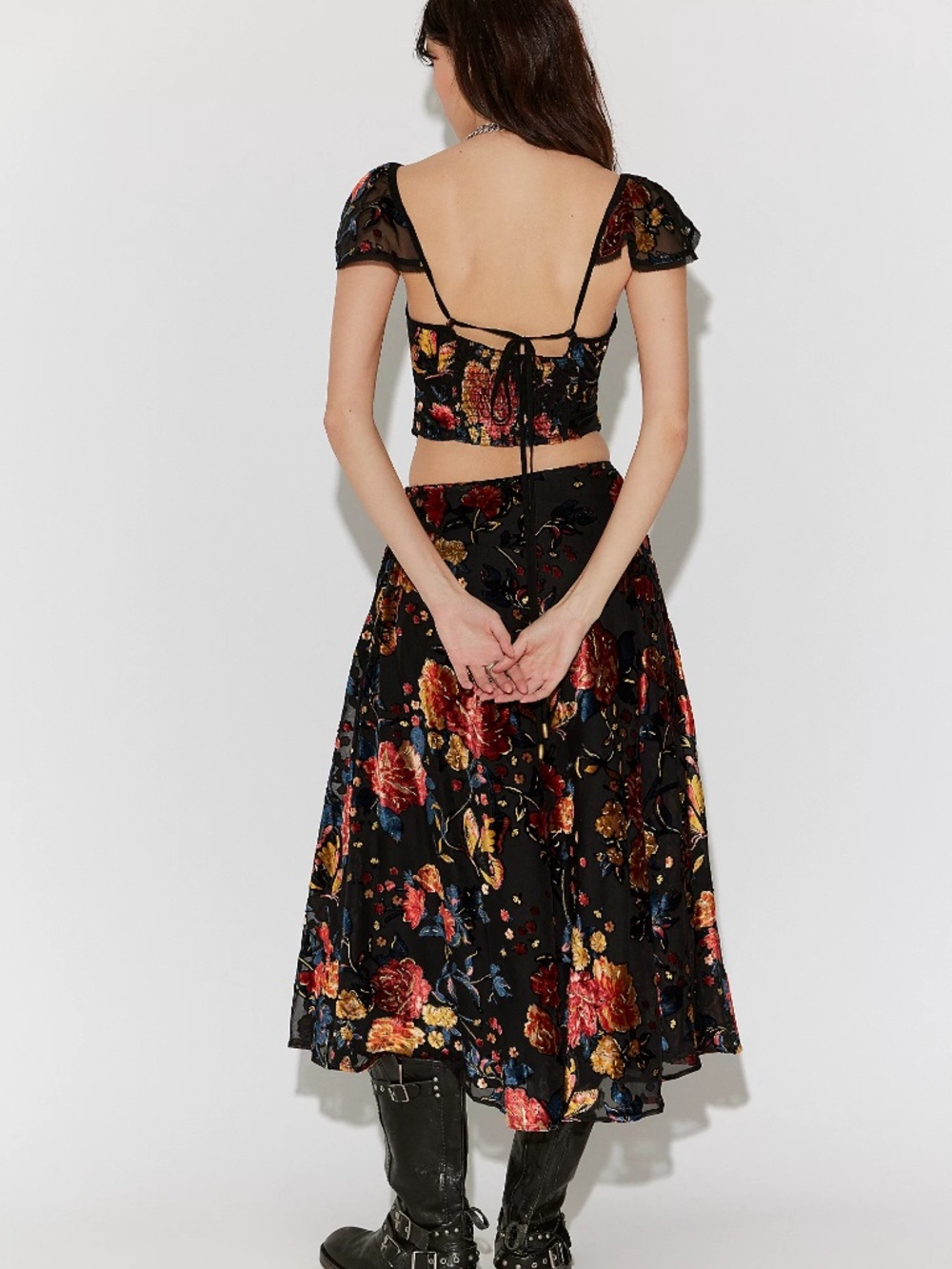 Free People Black Floral Midi Skirt - Picture 2 of 14